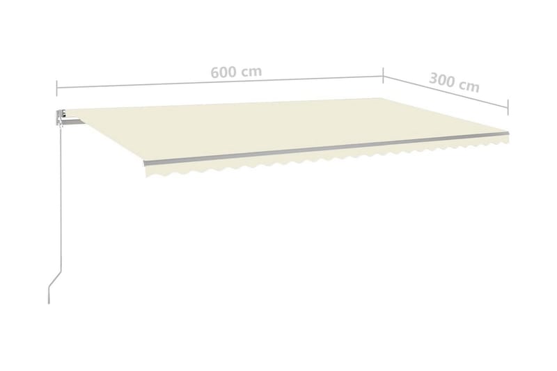 Markis manuellt infällbar med LED 600x300 cm gräddvit - Vit - Utemöbler - Solskydd - Markiser - Balkongmarkis