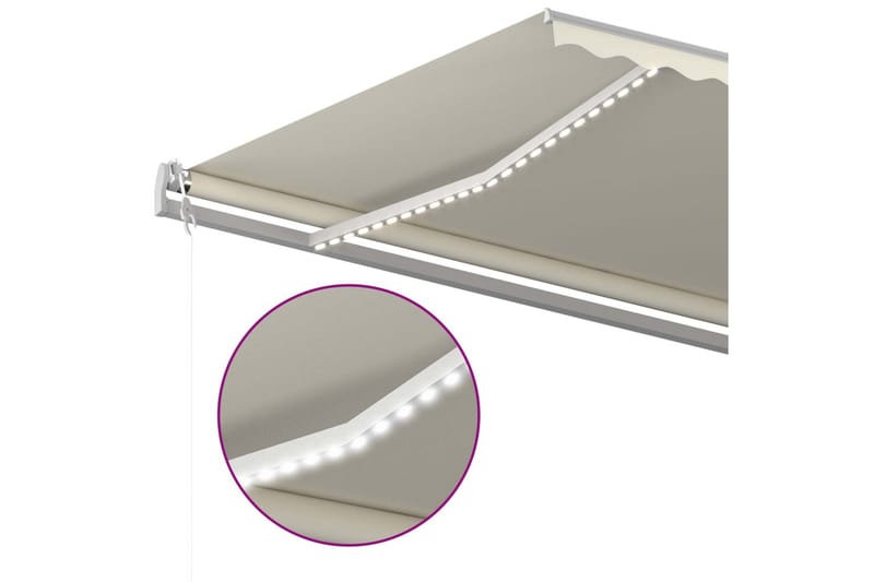 Markis manuellt infällbar med LED 600x300 cm gräddvit - Vit - Fönstermarkis - Markiser - Solskydd fönster