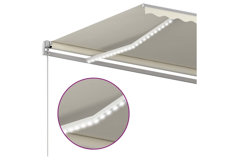 Markis manuellt infällbar med LED 600x350 cm gräddvit - Vit - Balkongmarkis - Markiser - Terrassmarkis