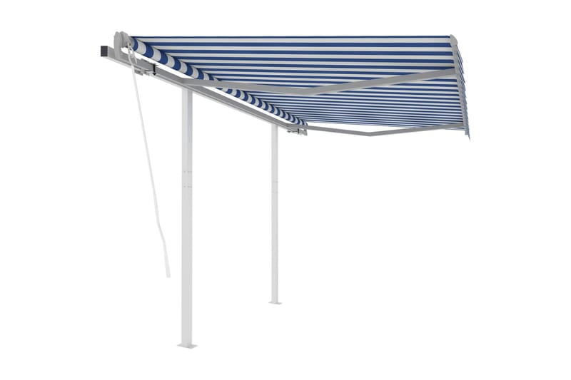Markis med stolpar automatisk infällbar 3x2,5 m blå och vit - Blå - Balkongmarkis - Markiser - Terrassmarkis