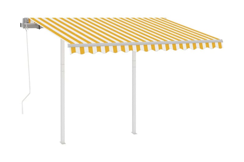 Markis med stolpar automatisk infällbar 3x2,5 m gul och vit - Gul - Balkongmarkis - Markiser - Terrassmarkis