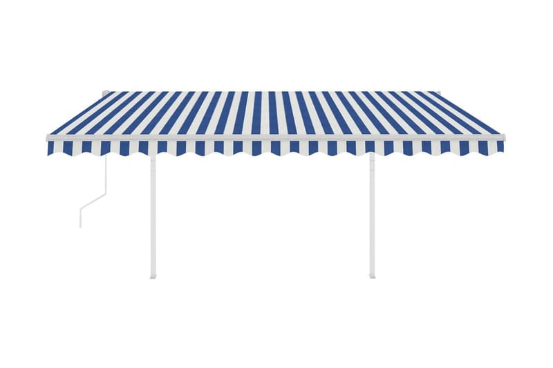 Markis med stolpar automatisk infällbar 4,5x3,5 m blå och vi - Blå - Balkongmarkis - Markiser - Terrassmarkis