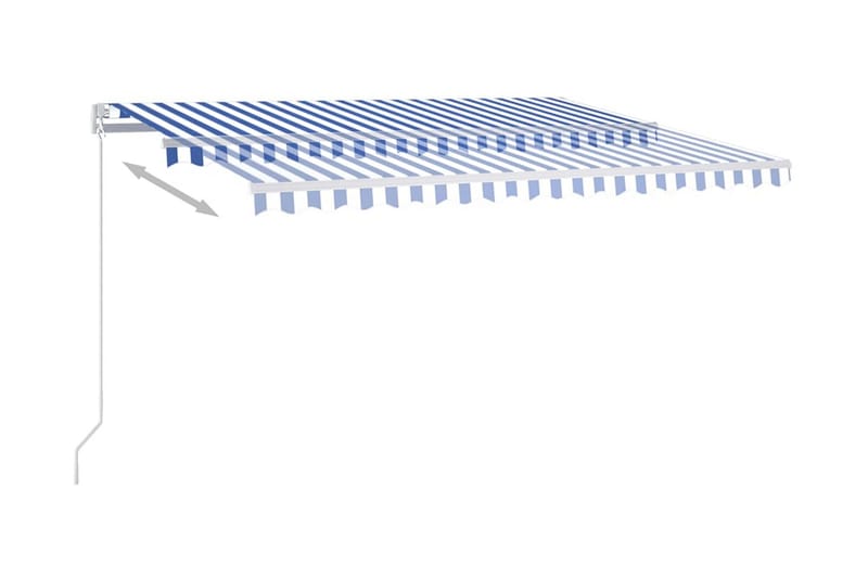 Markis med stolpar automatisk infällbar 4,5x3,5 m blå och vi - Blå - Balkongmarkis - Markiser - Terrassmarkis