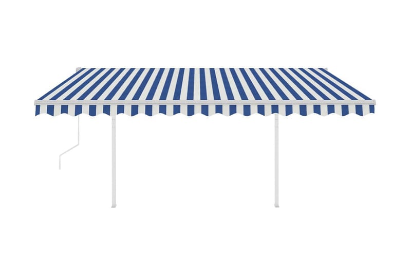 Markis med stolpar automatisk infällbar 4x3 m blå och vit - Blå - Balkongmarkis - Markiser - Terrassmarkis