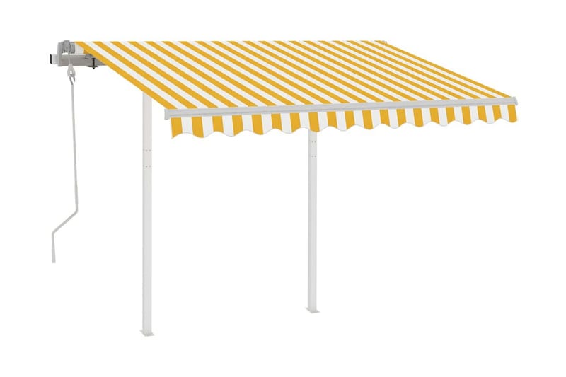 Markis med stolpar manuellt infällbar 3,5x2,5 m gul och vit - Gul - Balkongmarkis - Markiser - Terrassmarkis