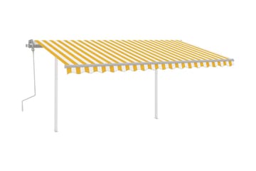 Markis med stolpar manuellt infällbar 4,5x3,5 m gul och vit
