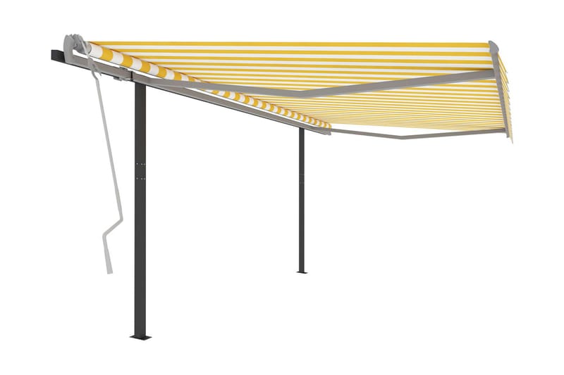 Markis med stolpar manuellt infällbar 4,5x3,5 m gul och vit - Gul - Utemöbler - Solskydd - Markiser - Balkongmarkis