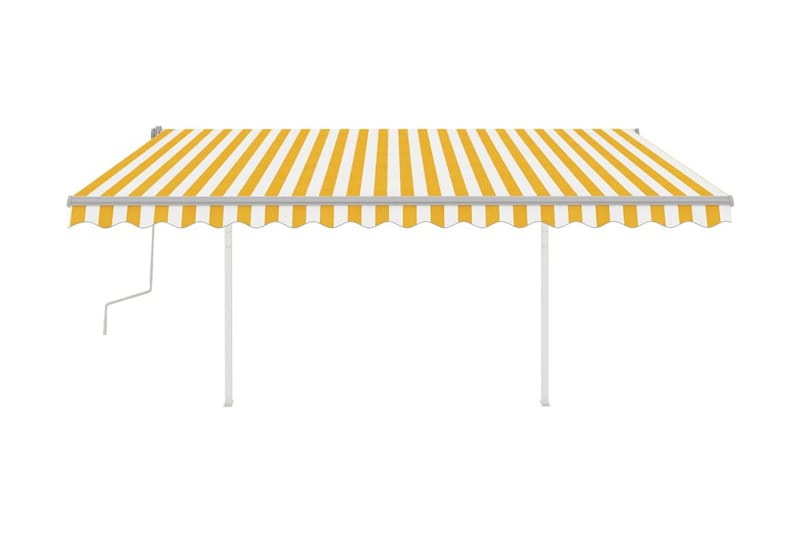 Markis med stolpar manuellt infällbar 4x3,5 m gul och vit - Gul - Balkongmarkis - Markiser - Terrassmarkis