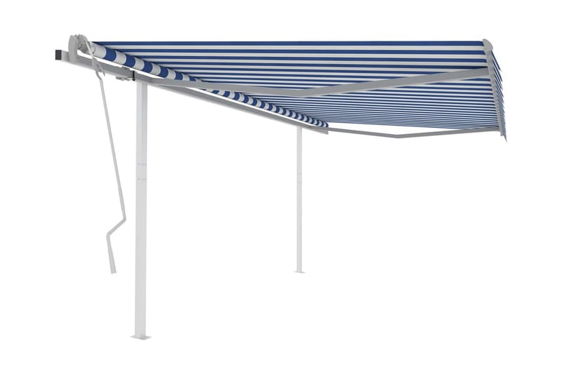 Markis med stolpar manuellt infällbar 4x3 m blå och vit - Blå - Balkongmarkis - Markiser - Terrassmarkis
