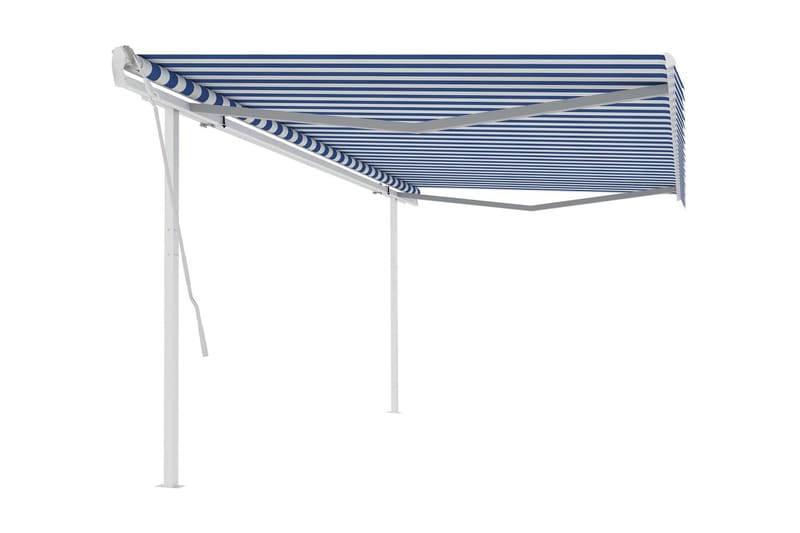 Markis med stolpar manuellt infällbar 5x3,5 m blå och vit - Blå - Balkongmarkis - Markiser - Terrassmarkis