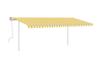 Markis med stolpar manuellt infällbar 5x3,5 m gul och vit