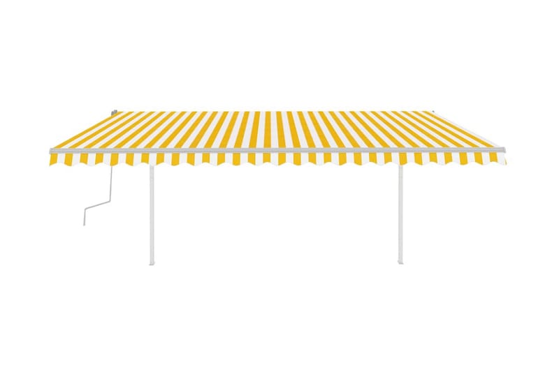 Markis med stolpar manuellt infällbar 5x3,5 m gul och vit - Gul - Balkongmarkis - Markiser - Terrassmarkis