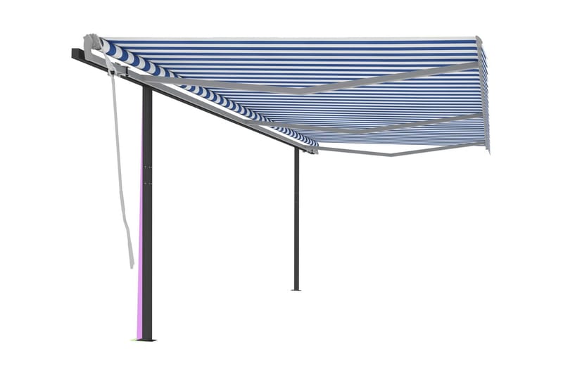 Markis med stolpar manuellt infällbar 6x3 m blå och vit - Blå - Balkongmarkis - Markiser - Terrassmarkis
