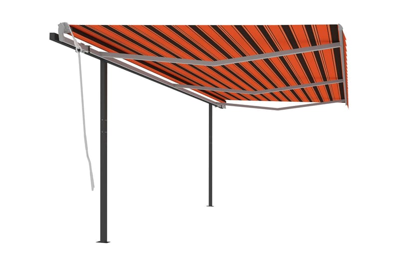 Markis med stolpar manuellt infällbar 6x3 m orange och brun - Orange - Balkongmarkis - Markiser - Terrassmarkis