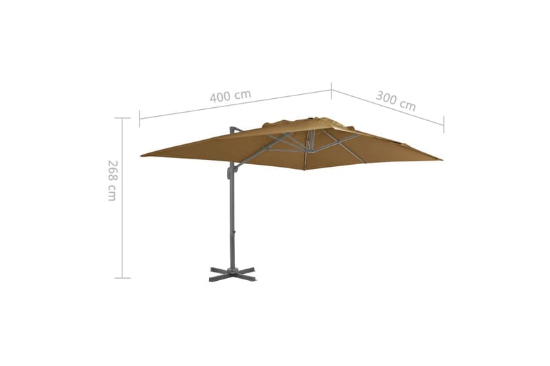 Frihängande parasoll med aluminiumstång taupe 400x300 cm - Taupe - Utemöbler - Solskydd - Parasoll - Hängparasoll & frihängande parasoll