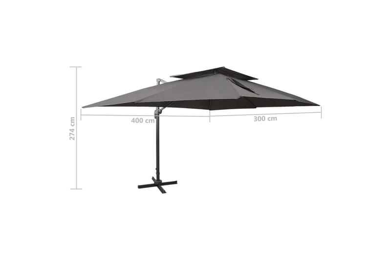 Frihängande parasoll med ventilation antracit 400x300 cm - Grå - Utemöbler - Solskydd - Parasoll - Hängparasoll & frihängande parasoll