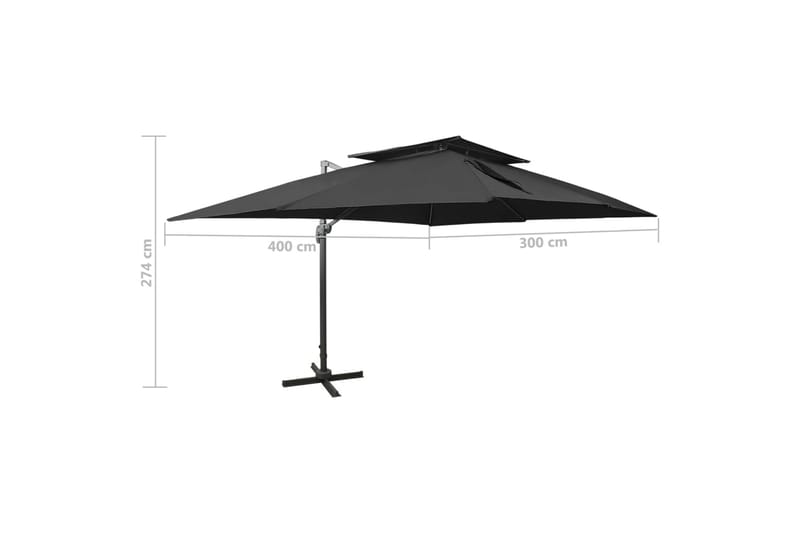 Frihängande parasoll med ventilation svart 400x300 cm - Svart - Utemöbler - Solskydd - Parasoll - Hängparasoll & frihängande parasoll