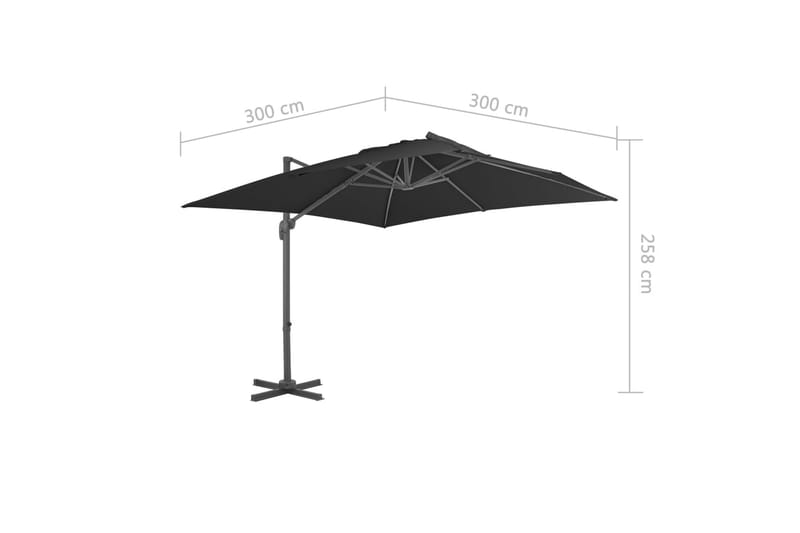 Frihängande parasoll med aluminiumstång 3x3 m svart - Svart - Utemöbler - Solskydd - Parasoll - Hängparasoll & frihängande parasoll