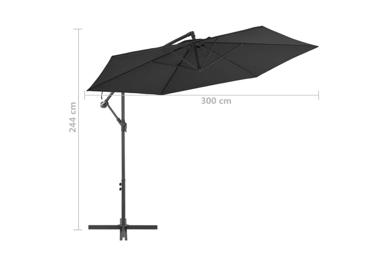 Frihängande parasoll med aluminiumstång 300 cm svart - Svart - Hängparasoll & frihängande parasoll