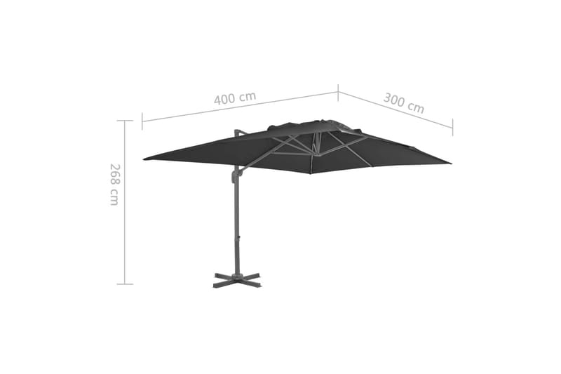 Frihängande parasoll med aluminiumstång 4x3 m svart - Svart - Utemöbler - Solskydd - Parasoll - Hängparasoll & frihängande parasoll