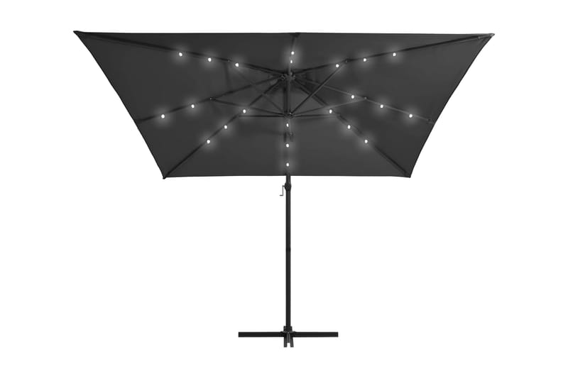 Frihängande parasoll med LED och stålstång 250x250 cm antrac - Grå - Utemöbler - Solskydd - Parasoll - Hängparasoll & frihängande parasoll