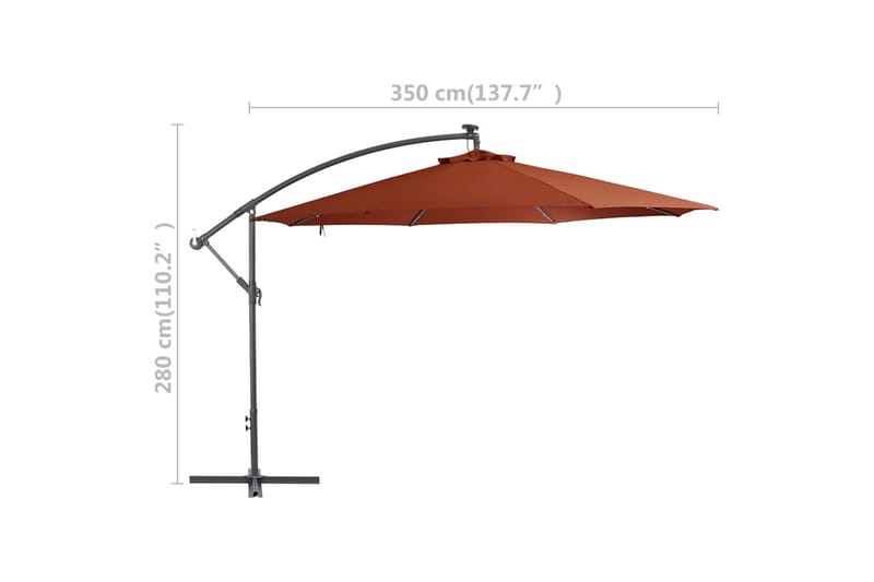 Frihängande parasoll med LED terrakotta 350 cm - Brun - Hängparasoll & frihängande parasoll