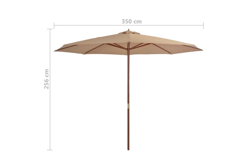 Trädgårdsparasoll med trästång taupe 350 cm - Brun - Parasoll