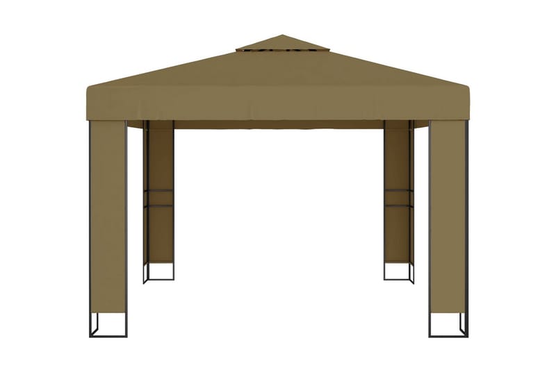 Paviljong dubbla tak och ljusslinga LED 3x3x2,7 m taupe - Brun - Utemöbler - Solskydd - Paviljong - Komplett paviljong