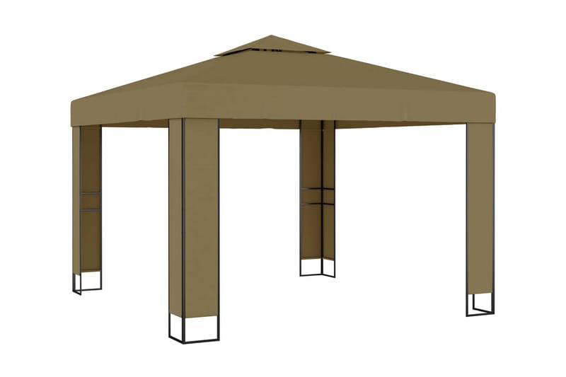 Paviljong dubbla tak och ljusslinga LED 3x3x2,7 m taupe - Brun - Utemöbler - Solskydd - Paviljong - Komplett paviljong