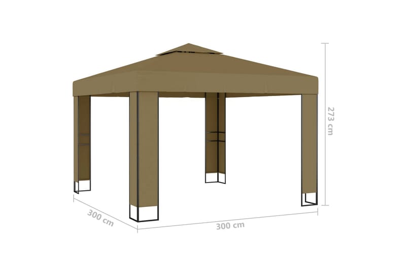 Paviljong dubbla tak och ljusslinga LED 3x3x2,7 m taupe - Brun - Utemöbler - Solskydd - Paviljong - Komplett paviljong