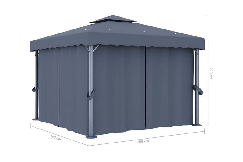 Paviljong med draperi 3x3 m antracit aluminium - Grå - Utemöbler - Solskydd - Paviljong - Komplett paviljong