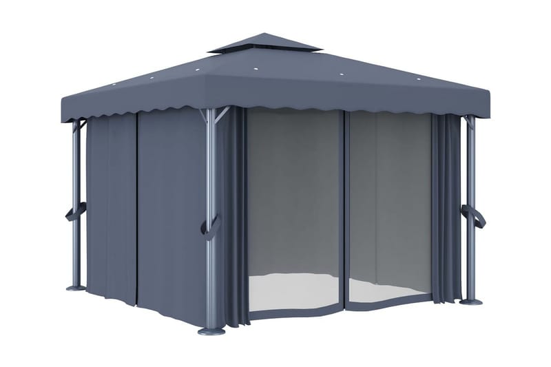 Paviljong med draperi 3x3 m antracit aluminium - Grå - Utemöbler - Solskydd - Paviljong - Komplett paviljong