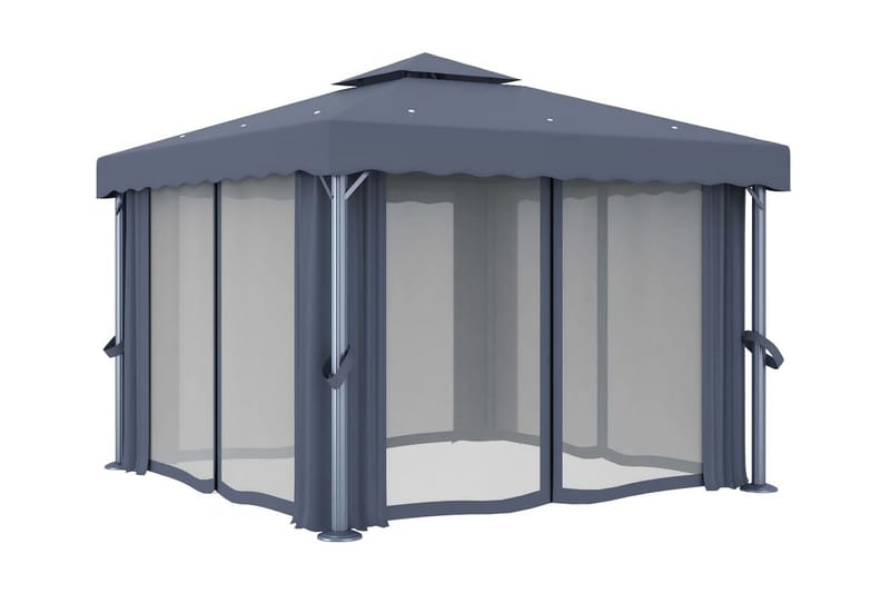 Paviljong med draperi 3x3 m antracit aluminium - Grå - Utemöbler - Solskydd - Paviljong - Komplett paviljong