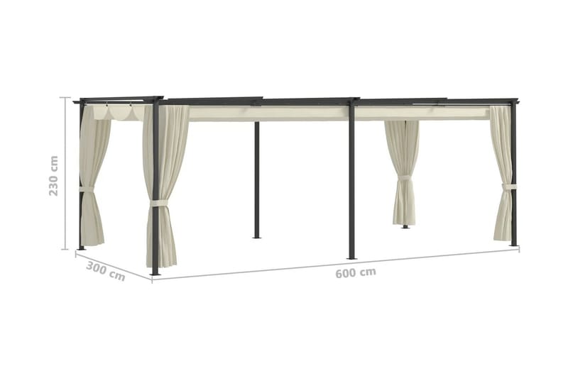 Paviljong med draperi 3x6 m gräddvit stål - Vit - Komplett paviljong