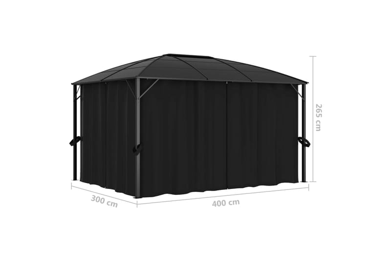 Paviljong med draperi 400x300x265 cm antracit - Grå - Komplett paviljong