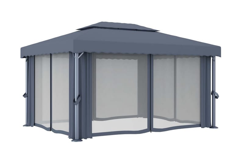 Paviljong med draperi 4x3 m antracit aluminium - Grå - Komplett paviljong