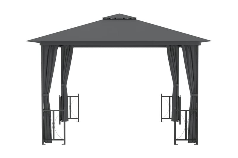 Paviljong med draperier och dubbelt tak 3x3 m antracit - Antracit - Utemöbler - Solskydd - Paviljong - Komplett paviljong