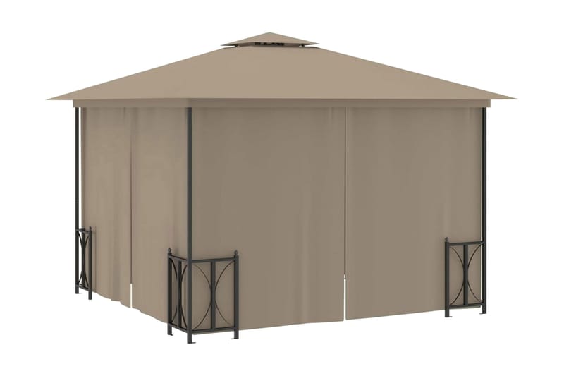 Paviljong med draperier och dubbelt tak 3x3 m taupe - Taupe - Komplett paviljong