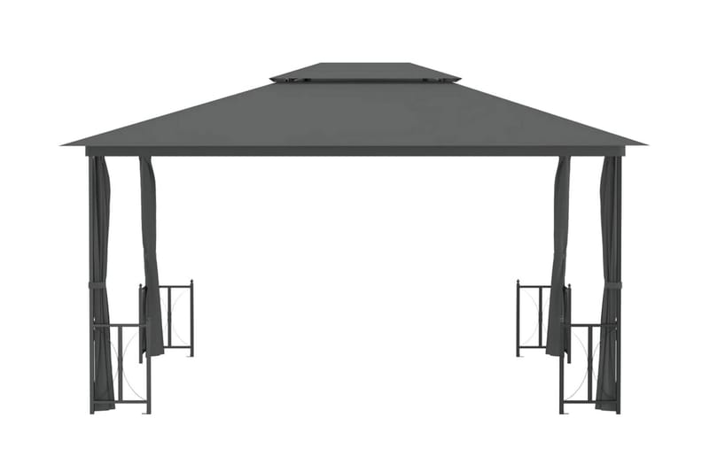 Paviljong med draperier och dubbelt tak 3x4 m antracit - Antracit - Utemöbler - Solskydd - Paviljong - Komplett paviljong