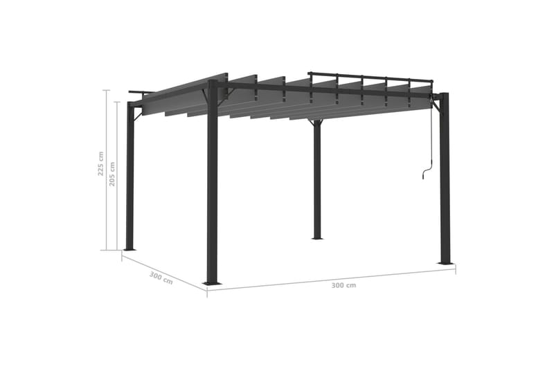 Paviljong med lamelltak 3x3 m antracit tyg och aluminium - Grå - Komplett paviljong