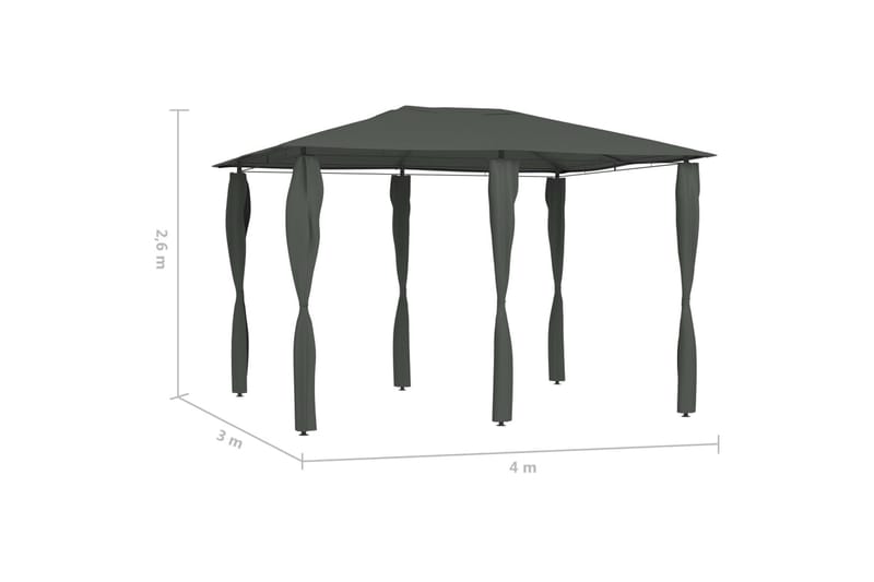 Paviljong med stolpar 3x4x2,6 m antracit 160 g/m² - Grå - Komplett paviljong