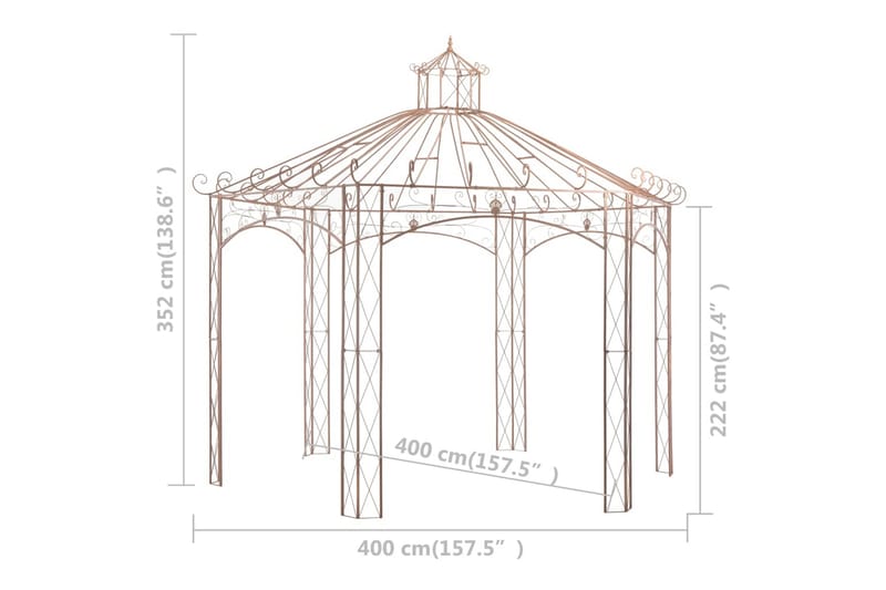 Trädgårdspaviljong antikbrun 4 m järn - Brun - Komplett paviljong