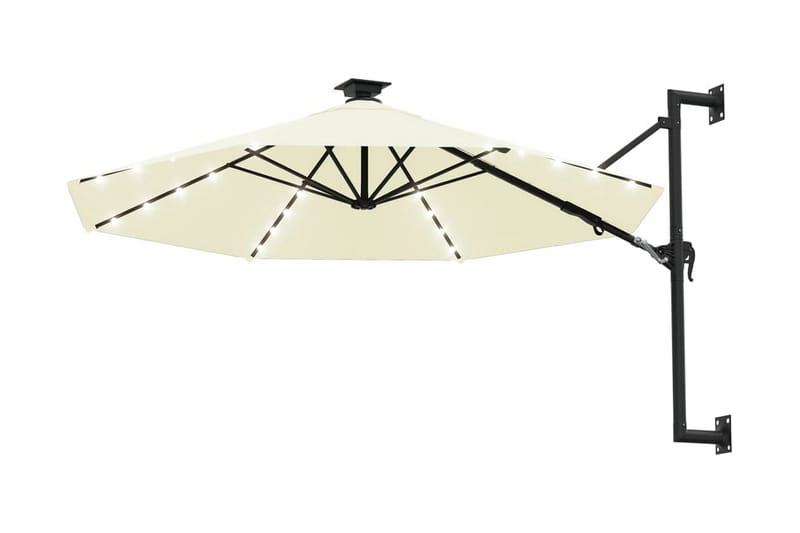 Väggmonterat parasoll med LED och metallstång 300 cm sandf�är - Vit - Parasoll