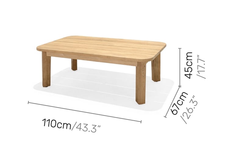 Bahamas Utebord Loungebord Soffbord Utomhus 110 cm Teak Trä - Ljusbrun - Utemöbler - Utebord & trädgårdsbord - Cafebord