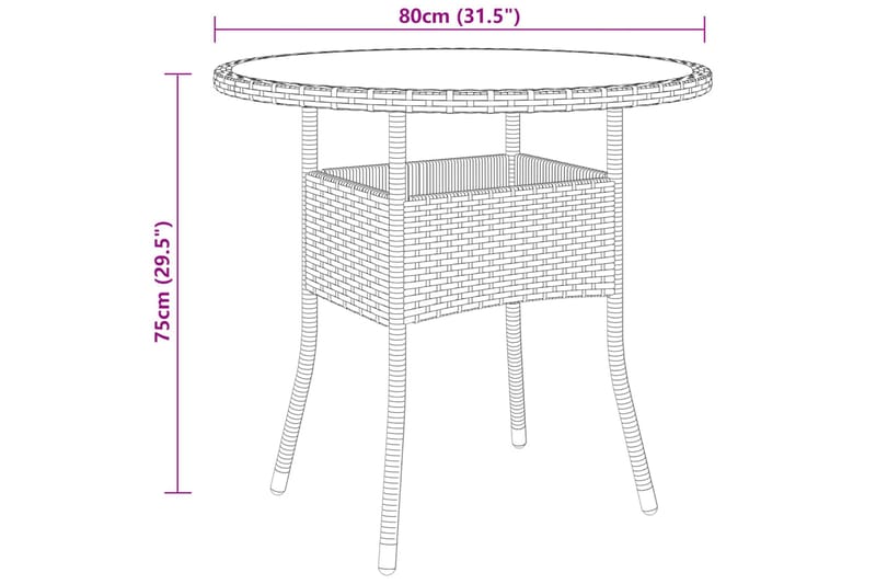 Runt Trädgårdsbord Utomhus 80 cm Konstrotting Glas - Beige - Utemöbler - Utebord & trädgårdsbord - Cafebord