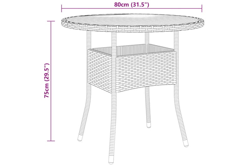 Runt Trädgårdsbord Utomhus 80 cm Konstrotting Trä Akacia - Svart - Utemöbler - Utebord & trädgårdsbord - Cafebord