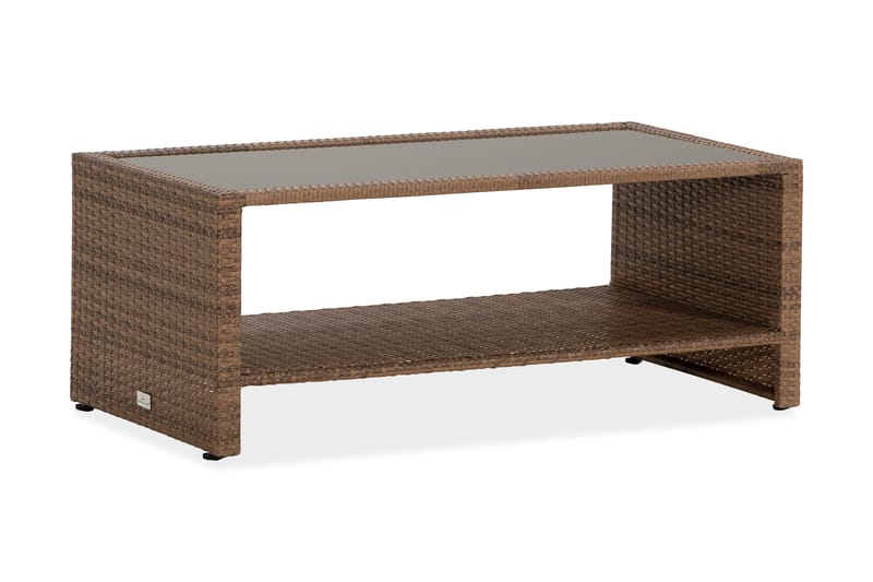 Bahamas Loungbord och Soffbord med hylla Utomhus 113 cm Konstrotting Glas - Sand - Utemöbler - Utebord & trädgårdsbord - Loungebord & soffbord utomhus