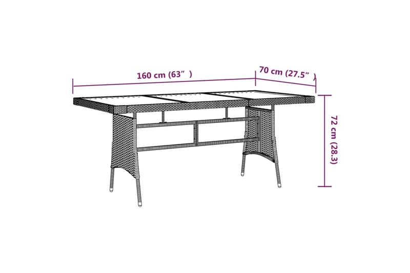 Matbord Utomhus för trädgård grå 160x70x72 cm konstrotting och massi - Grå - Utemöbler - Utebord & trädgårdsbord - Matbord utomhus