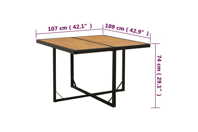 Trädgårdsbord svart 109x107x74 cm konstrotting & massiv akac - Svart - Matbord utomhus