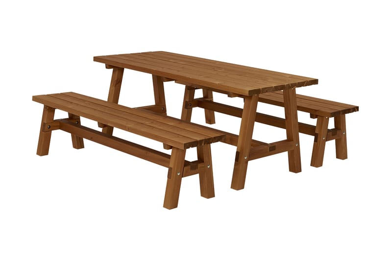 PLUS Country Plankset Bord och 2 Bänkar Grundmålad Teak 177 - Picknickbord & bänkbord - Utemöbler barn - Picknickbord barn